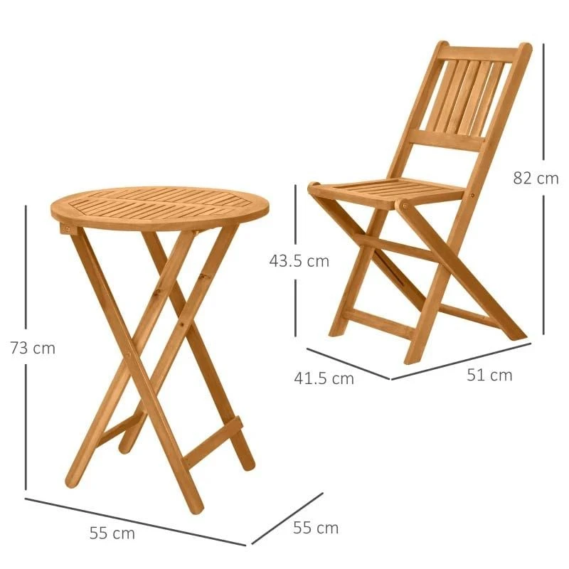 Outsunny 3 Piece Wooden Folding Bistro Set - Teak - 84B-316 - Image 10