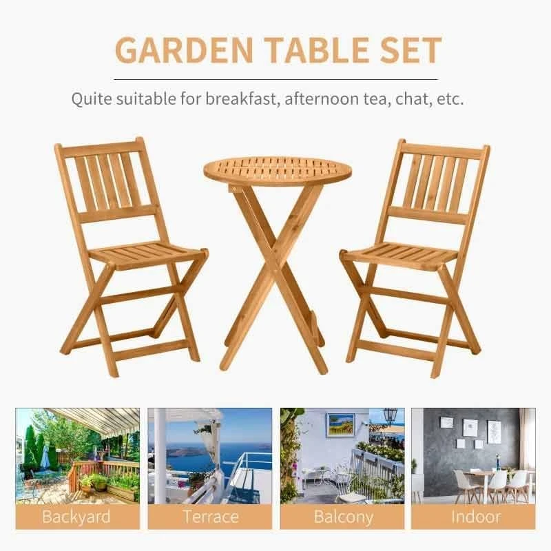 Outsunny 3 Piece Wooden Folding Bistro Set - Teak - 84B-316 - Image 9