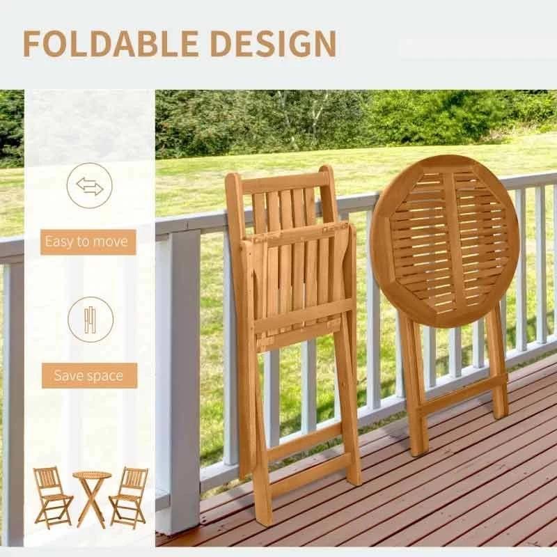 Outsunny 3 Piece Wooden Folding Bistro Set - Teak - 84B-316 - Image 8