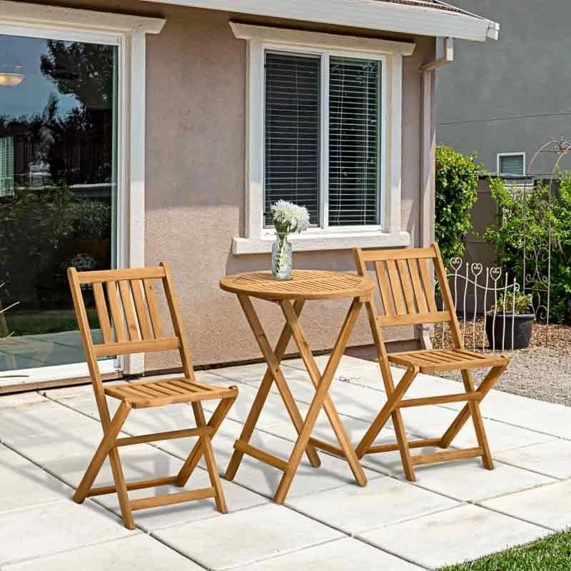 Outsunny 3 Piece Wooden Folding Bistro Set - Teak - 84B-316 - Image 3