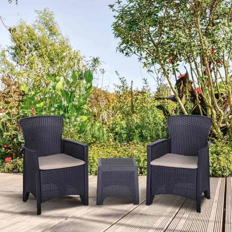 Outsunny 3 Piece Rattan Effect Garden Bistro Set - Dark Brown - 84B-322V70 - Image 8