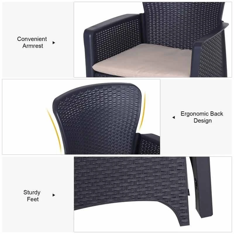 Outsunny 3 Piece Rattan Effect Garden Bistro Set - Dark Brown - 84B-322V70 - Image 6