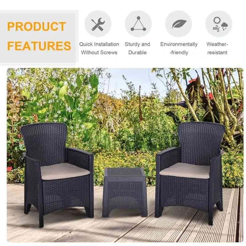 Outsunny 3 Piece Rattan Effect Garden Bistro Set - Dark Brown - 84B-322V70 - Image 4