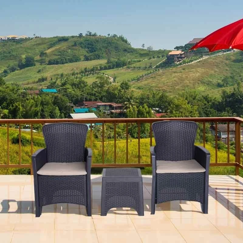 Outsunny 3 Piece Rattan Effect Garden Bistro Set - Dark Brown - 84B-322V70