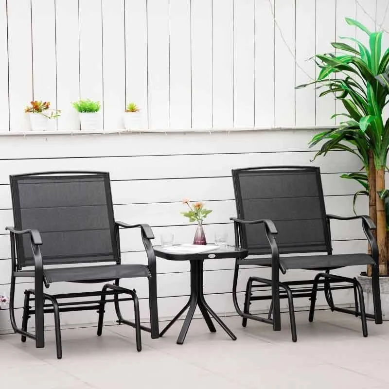 Outsunny Glider Rocking Patio Furniture Bistro Set - Black - 84B-359BK - Image 10