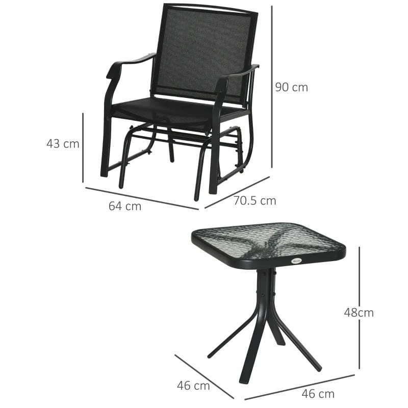 Outsunny Glider Rocking Patio Furniture Bistro Set - Black - 84B-359BK - Image 9