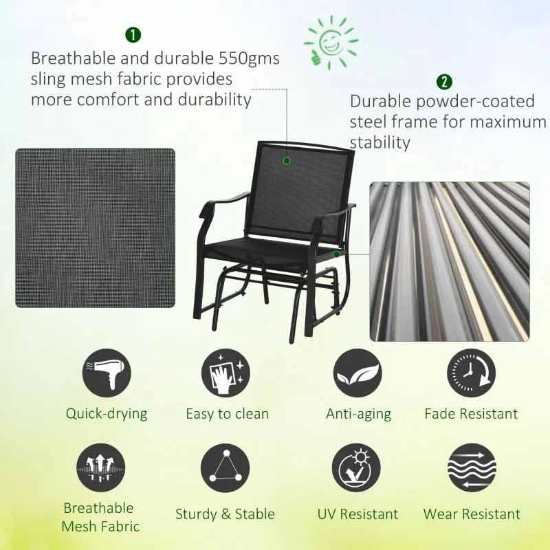 Outsunny Glider Rocking Patio Furniture Bistro Set - Black - 84B-359BK - Image 6