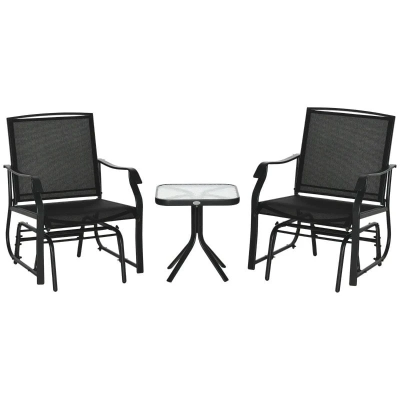 Outsunny Glider Rocking Patio Furniture Bistro Set - Black - 84B-359BK - Image 3