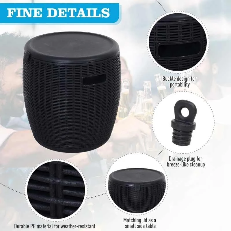 Outsunny Rattan Effect Lift-Top Ice Cooler Table - 45L - Black - 84B-364BK - Image 7