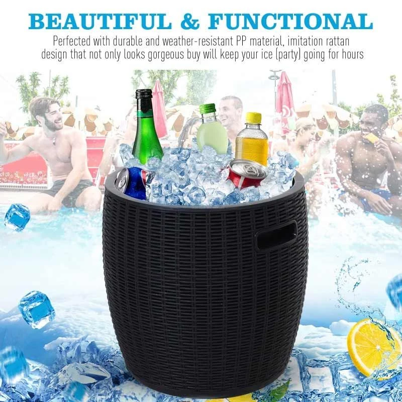 Outsunny Rattan Effect Lift-Top Ice Cooler Table - 45L - Black - 84B-364BK - Image 5