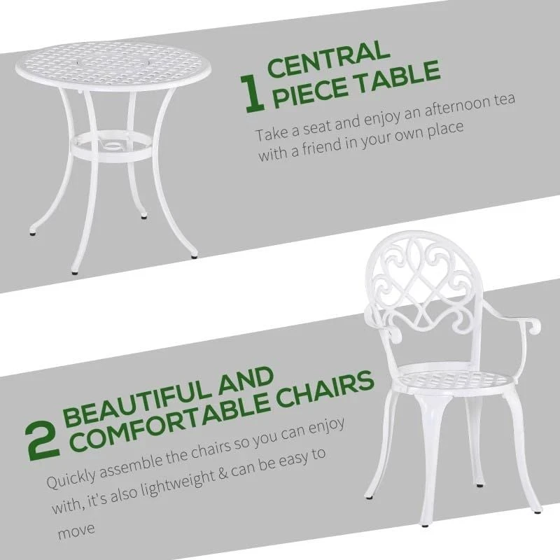 Outsunny 3 Piece Aluminium Bistro Set - White - 84B-505 - Image 7