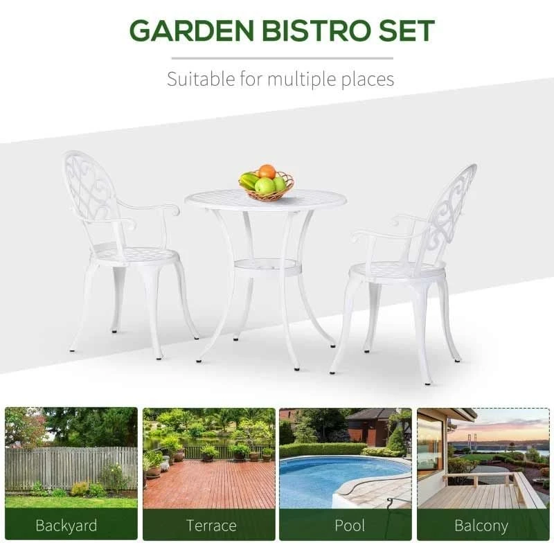Outsunny 3 Piece Aluminium Bistro Set - White - 84B-505 - Image 5