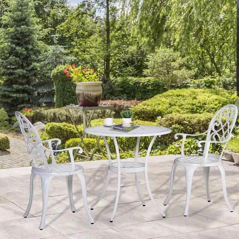 Outsunny 3 Piece Aluminium Bistro Set - White - 84B-505