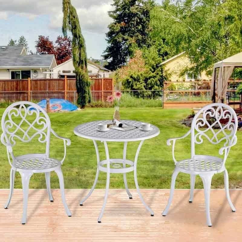 Outsunny 3 Piece Aluminium Bistro Set - White - 84B-505 - Image 2
