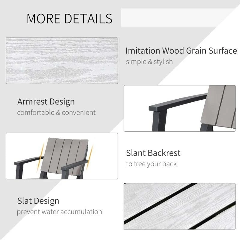 Outsunny 3 Piece Bistro Set Round Table And Chairs Outdoor Furniture - Grey - Black - 84B-558V01 - Image 7