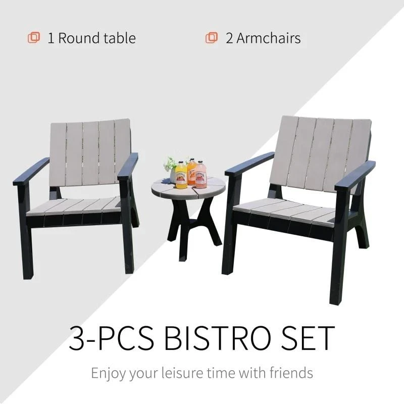 Outsunny 3 Piece Bistro Set Round Table And Chairs Outdoor Furniture - Grey - Black - 84B-558V01 - Image 8