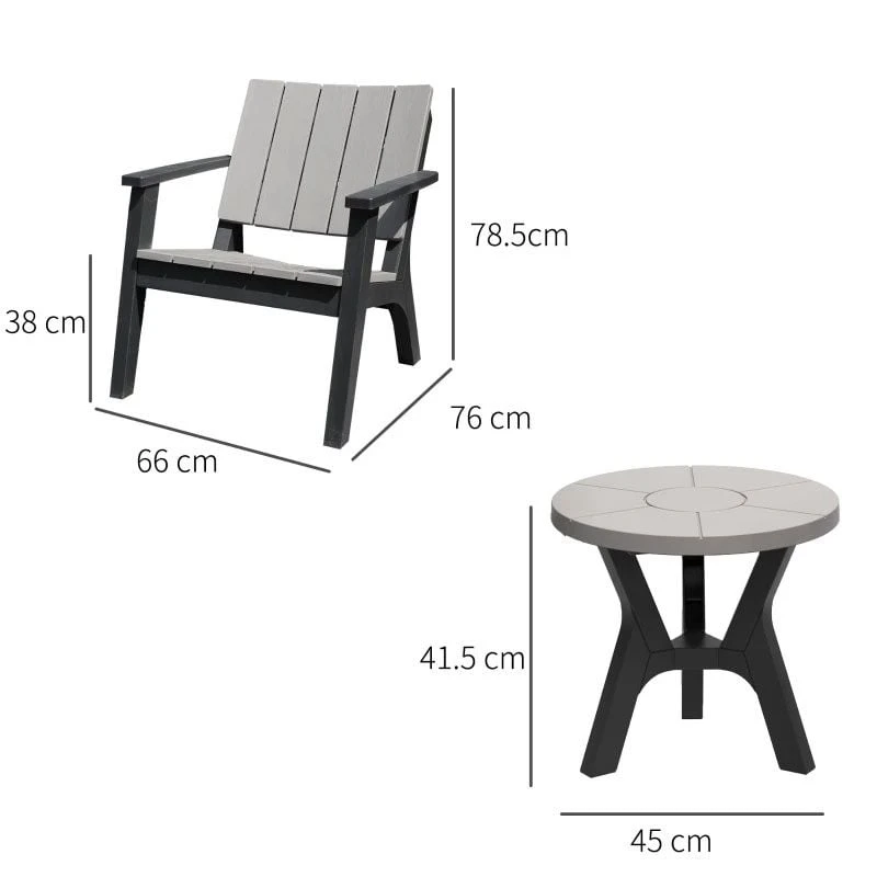 Outsunny 3 Piece Bistro Set Round Table And Chairs Outdoor Furniture - Grey - Black - 84B-558V01 - Image 9
