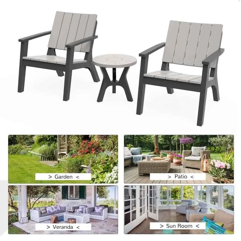 Outsunny 3 Piece Bistro Set Round Table And Chairs Outdoor Furniture - Grey - Black - 84B-558V01 - Image 3