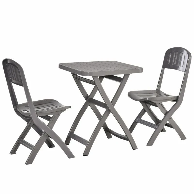 Outsunny 3 Piece Garden Bistro Set With Foldable Coffee Table & Chairs - Grey - 84B-638 - Image 2