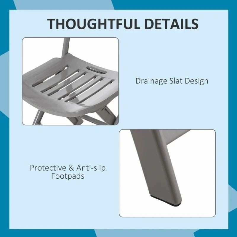 Outsunny 3 Piece Garden Bistro Set With Foldable Coffee Table & Chairs - Grey - 84B-638 - Image 6