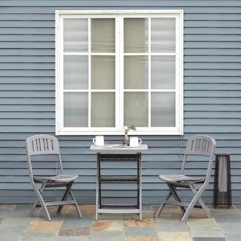 Outsunny 3 Piece Garden Bistro Set With Foldable Coffee Table & Chairs - Grey - 84B-638
