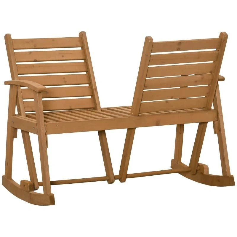 Outsunny 2-Seat Wooden Adjustable Rocking Garden Bench - Brown - 84B-641 - Image 4