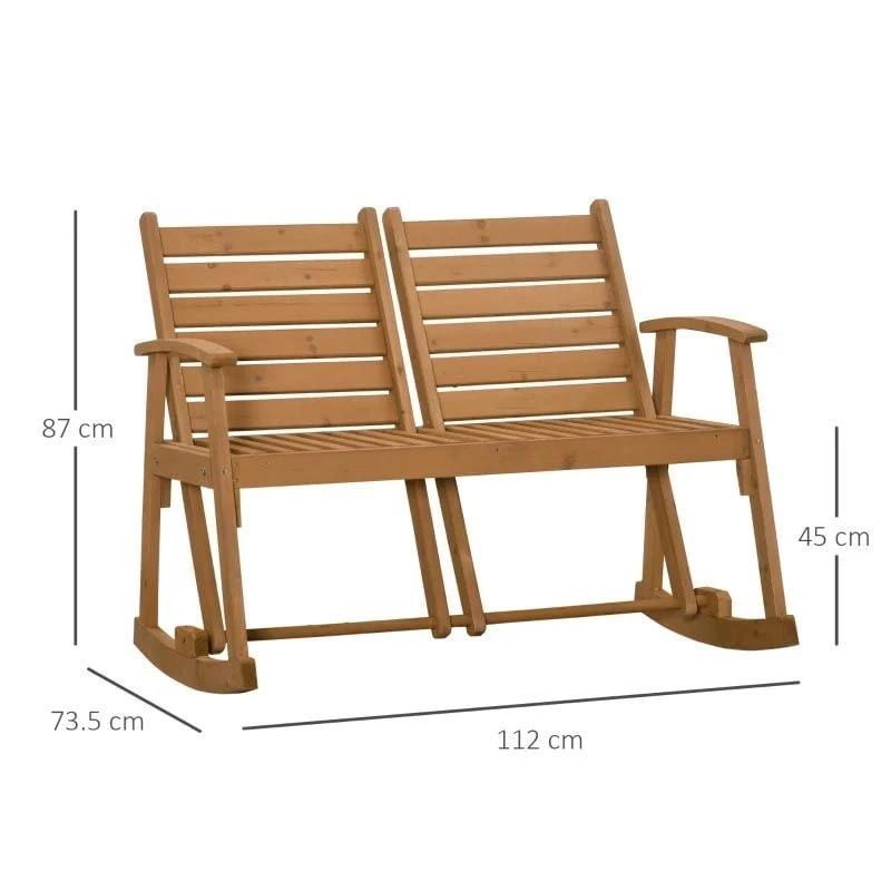 Outsunny 2-Seat Wooden Adjustable Rocking Garden Bench - Brown - 84B-641 - Image 3