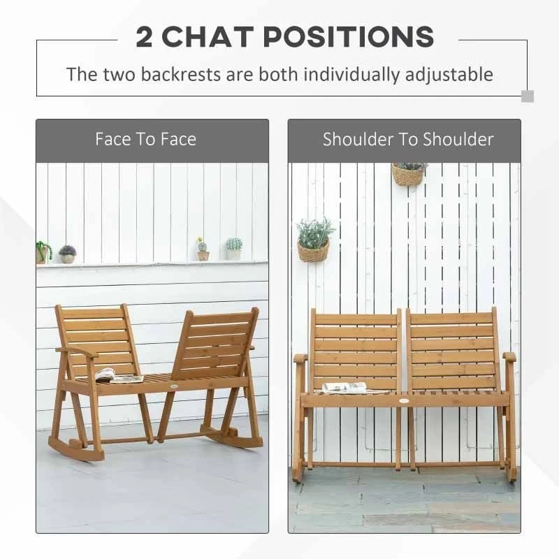 Outsunny 2-Seat Wooden Adjustable Rocking Garden Bench - Brown - 84B-641 - Image 10