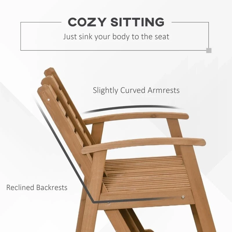 Outsunny 2-Seat Wooden Adjustable Rocking Garden Bench - Brown - 84B-641 - Image 8