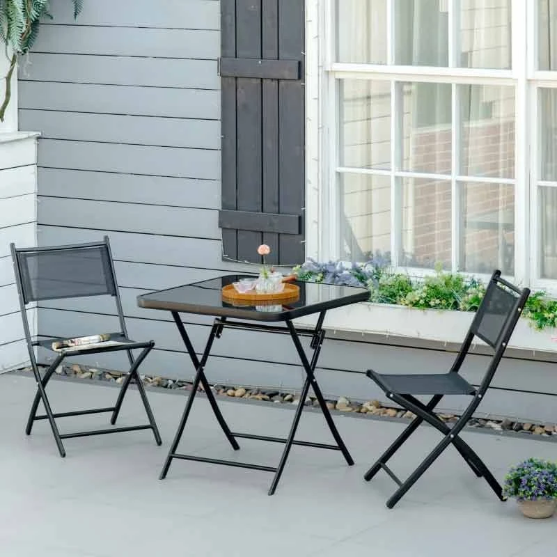 Outsunny 3 Piece Bistro Set Folding Table & Chairs - Black - 84B-692 - Image 3