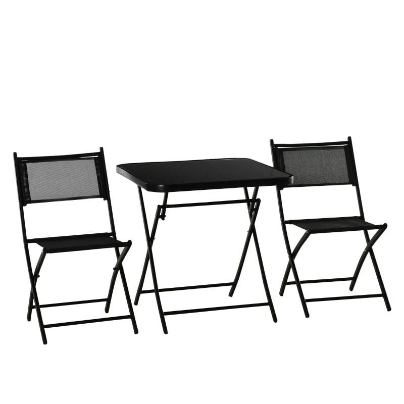 Outsunny 3 Piece Bistro Set Folding Table & Chairs - Black - 84B-692 - Image 2