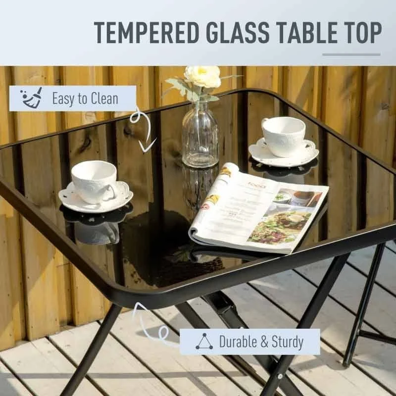 Outsunny 3 Piece Bistro Set Folding Table & Chairs - Black - 84B-692 - Image 9