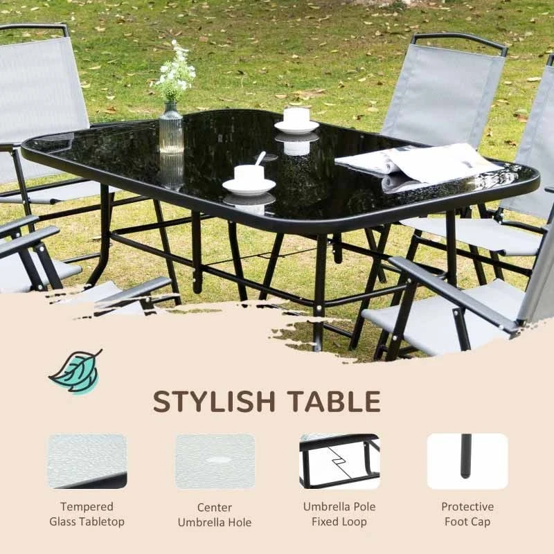 Outsunny 7 Piece Outdoor Patio Furniture Table & Chair Set - Black & Grey - 84B-693V02 - Image 4