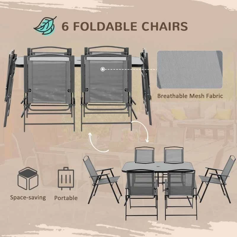 Outsunny 7 Piece Outdoor Patio Furniture Table & Chair Set - Black & Grey - 84B-693V02 - Image 5