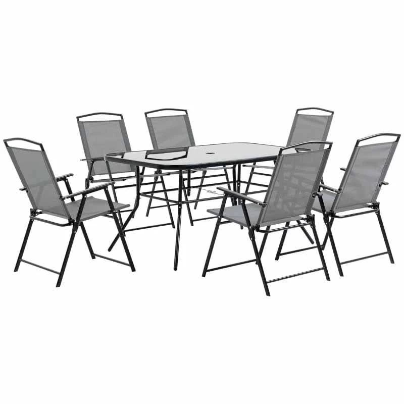 Outsunny 7 Piece Outdoor Patio Furniture Table & Chair Set - Black & Grey - 84B-693V02 - Image 3