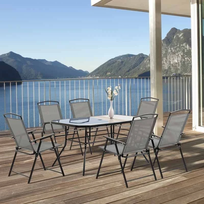 Outsunny 7 Piece Outdoor Patio Furniture Table & Chair Set - Black & Grey - 84B-693V02 - Image 10