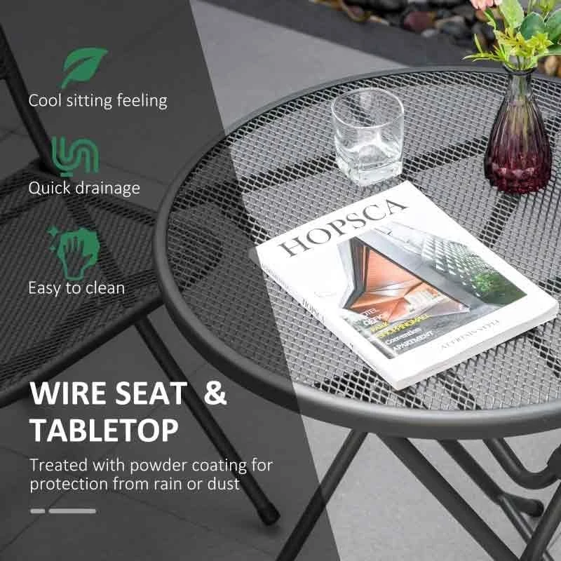 Outsunny 3 Piece Mesh Metal Bistro Set With Foldable Design - Black - 84B-707 - Image 6