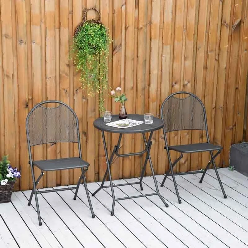 Outsunny 3 Piece Mesh Metal Bistro Set With Foldable Design - Black - 84B-707 - Image 2