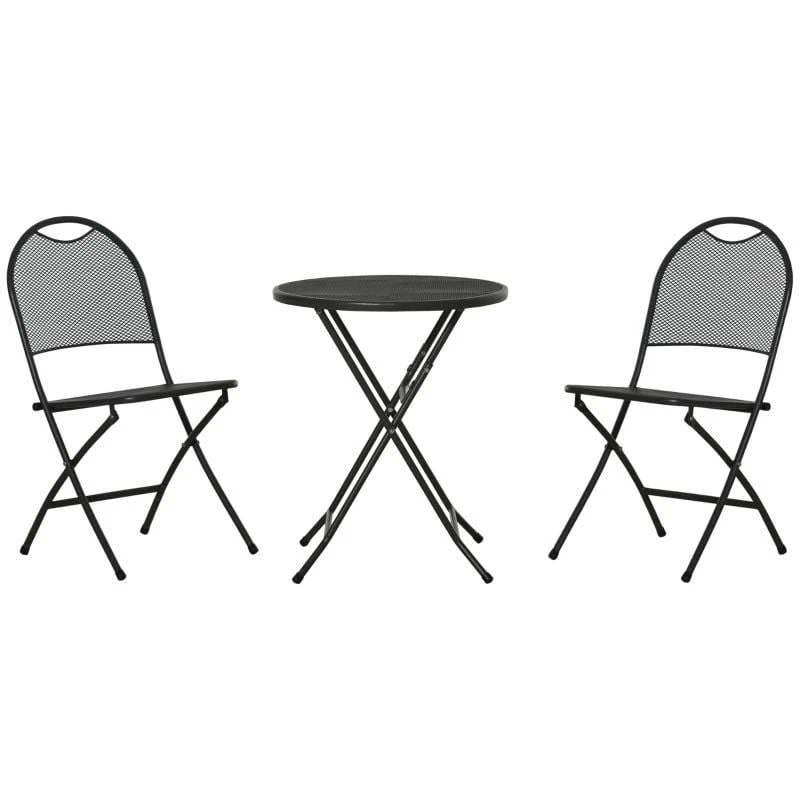 Outsunny 3 Piece Mesh Metal Bistro Set With Foldable Design - Black - 84B-707 - Image 10