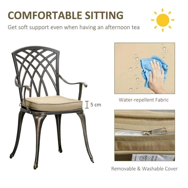 Outsunny 3 Piece Cast Aluminium Garden Bistro Set With Cushions - Bronze - 84B-784 - Image 6