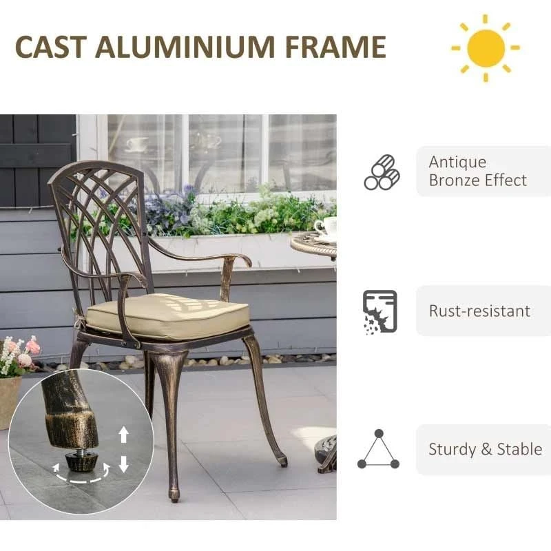 Outsunny 3 Piece Cast Aluminium Garden Bistro Set With Cushions - Bronze - 84B-784 - Image 5