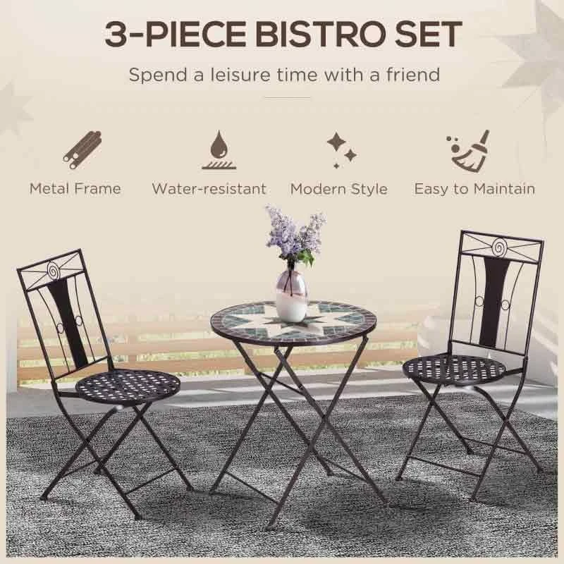 Outsunny 3 Piece Mosaic Patio Bistro Set - Coffee - 84B-872V01 - Image 10