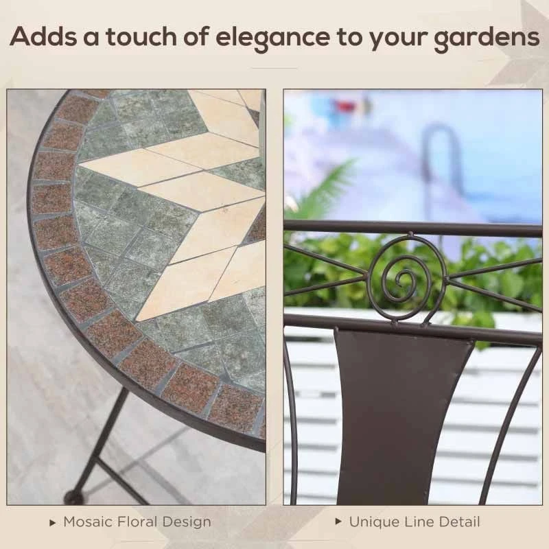 Outsunny 3 Piece Mosaic Patio Bistro Set - Coffee - 84B-872V01 - Image 7