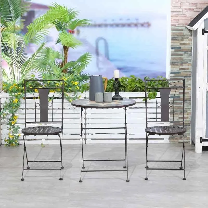 Outsunny 3 Piece Mosaic Patio Bistro Set - Coffee - 84B-872V01 - Image 3