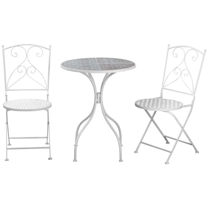 Outsunny 3 Piece Mosaic Bistro Set - White - 84B-875 - Image 2