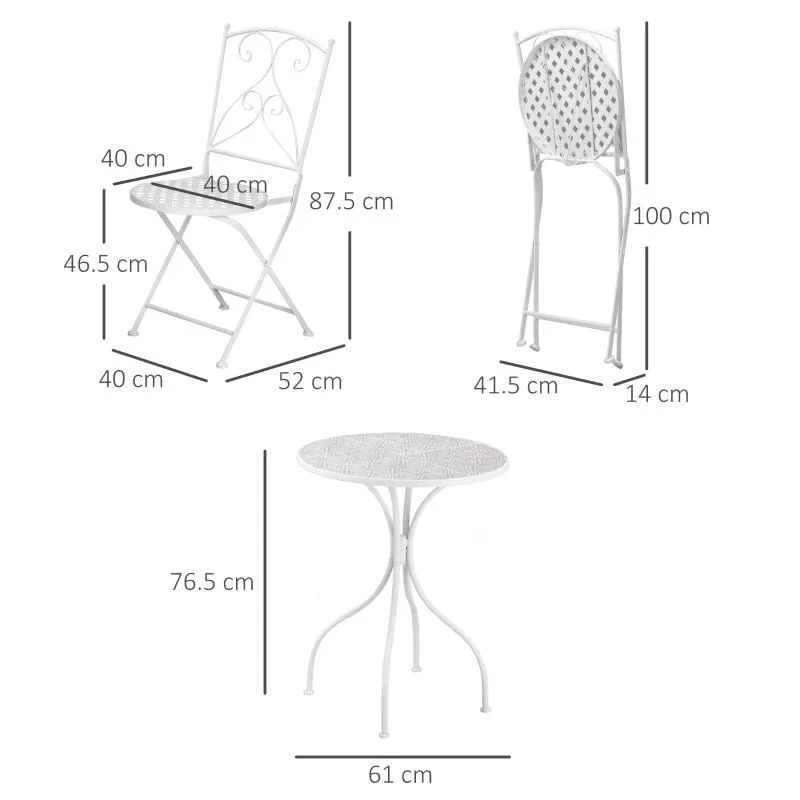 Outsunny 3 Piece Mosaic Bistro Set - White - 84B-875 - Image 10