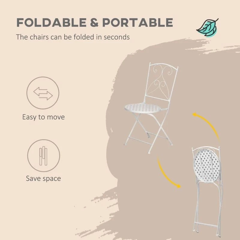 Outsunny 3 Piece Mosaic Bistro Set - White - 84B-875 - Image 8