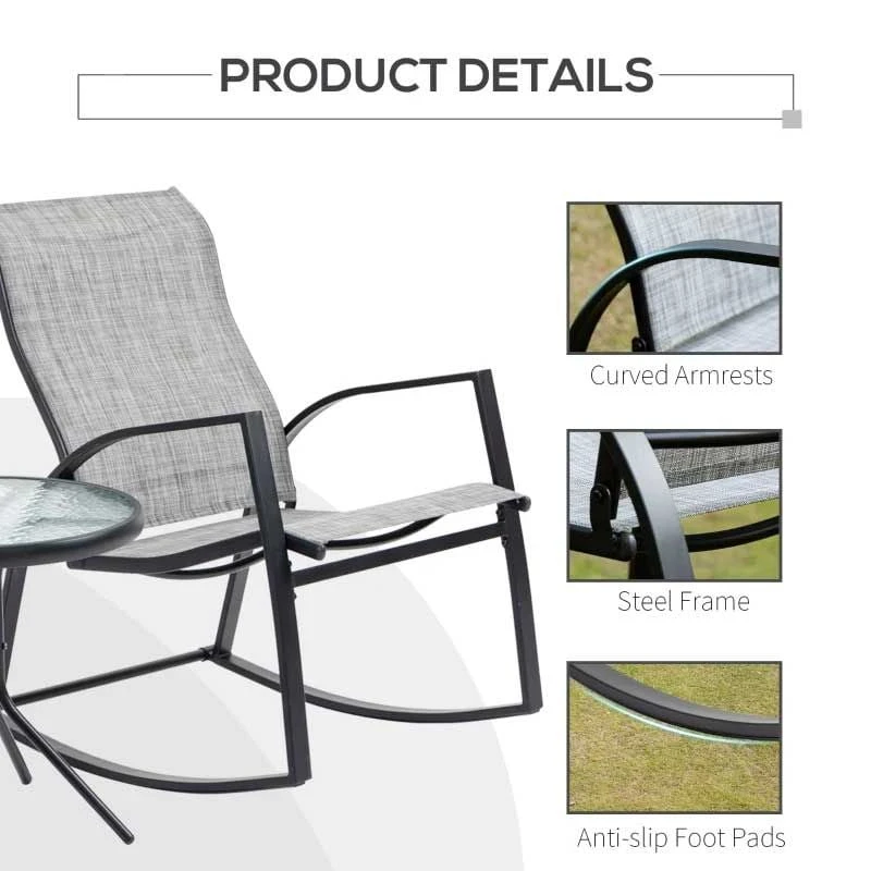Outsunny 3 Pieces Outdoor Patio Bistro Set - Grey - 84B-898 - Image 7