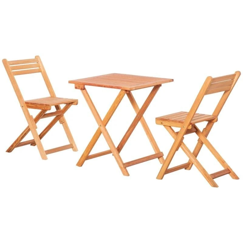 Outsunny 3 Piece Wood Patio Bistro Set -Teak - 84B-900 - Image 2