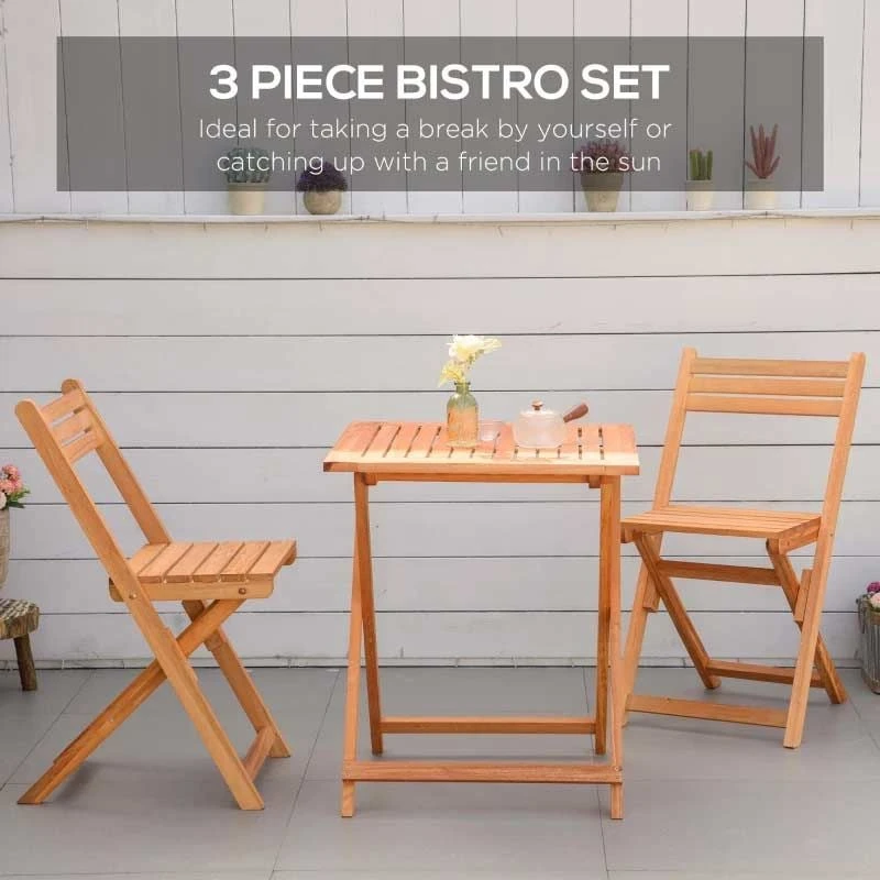 Outsunny 3 Piece Wood Patio Bistro Set -Teak - 84B-900 - Image 9